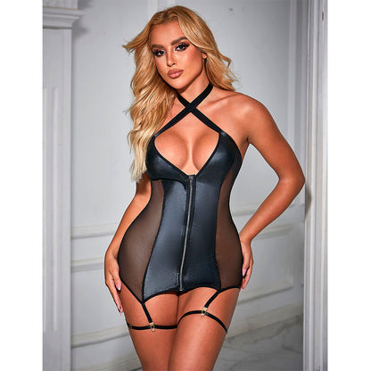 SUBBLIME - 954444 SEXY MESH DRESS LEATHER BLACK S/M - My naughty haven #