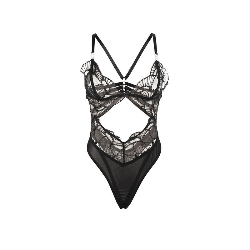 SUBBLIME - 955229 TRANSPARENT BODYSUIT WITH HOLLOW LACE BLACK L/XL - My naughty haven #
