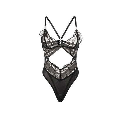 SUBBLIME - 955229 TRANSPARENT BODYSUIT WITH HOLLOW LACE BLACK L/XL - My naughty haven #