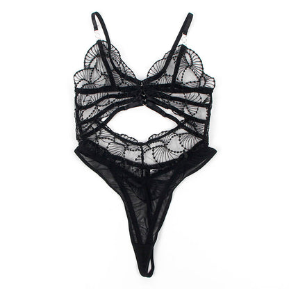 SUBBLIME - 955229 TRANSPARENT BODYSUIT WITH HOLLOW LACE BLACK L/XL - My naughty haven #