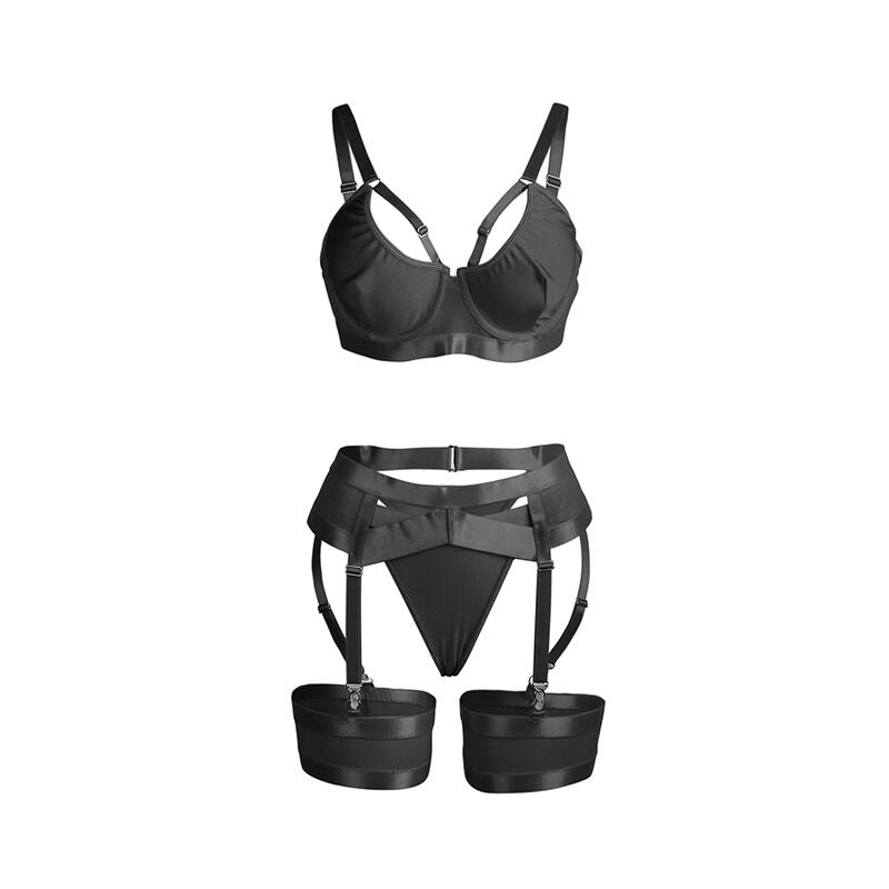 SUBBLIME - 955243 BLACK BONDAGE BRA WITH GARTER SET L/XL - My naughty haven #