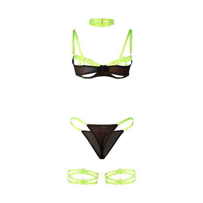 SUBBLIME - 955274 BRA SET WITH NECKLACE AND LEG DETAILS FLUORESCENT GREEN S/M - My naughty haven #