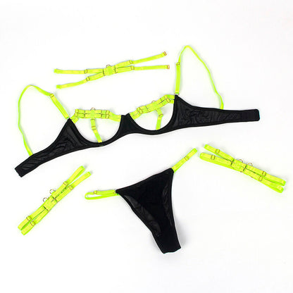 SUBBLIME - 955274 BRA SET WITH NECKLACE AND LEG DETAILS FLUORESCENT GREEN S/M - My naughty haven #