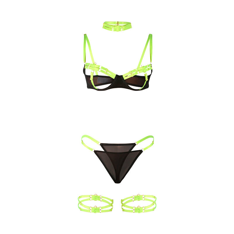 SUBBLIME - 955281 BRA SET WITH NECKLACE AND LEG DETAILS FLUORESCENT GREEN L/XL - My naughty haven #