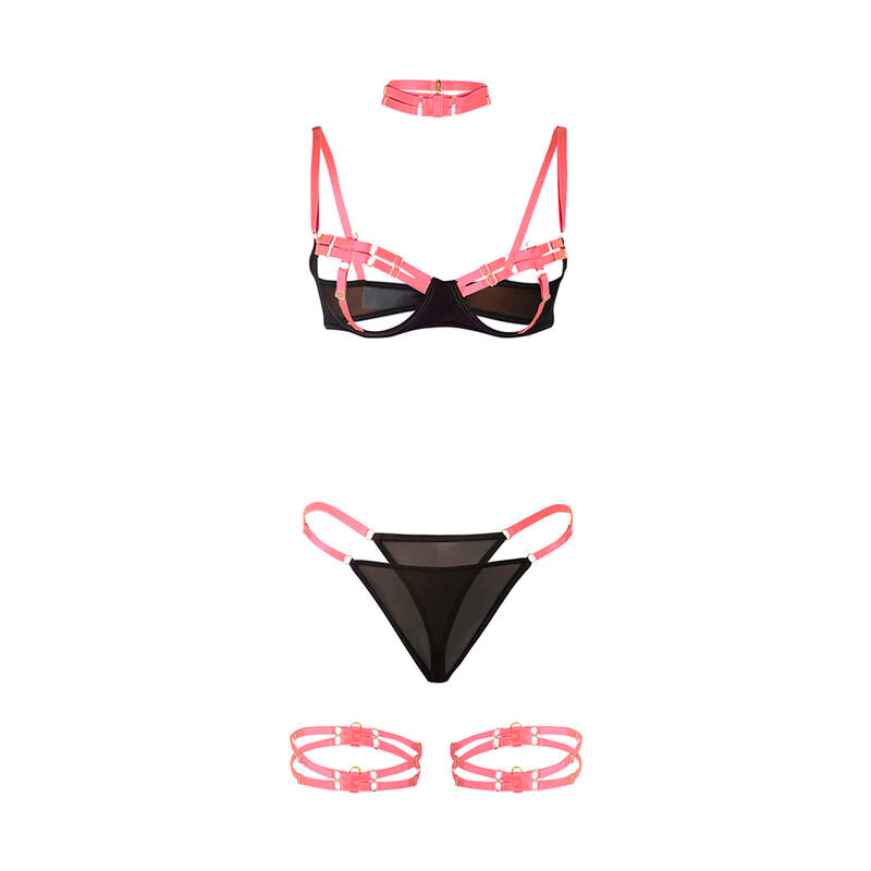 SUBBLIME - 955298 BRA SET WITH NECKLACE AND LEG DETAILS FLUORESCENT PINK S/M - My naughty haven #