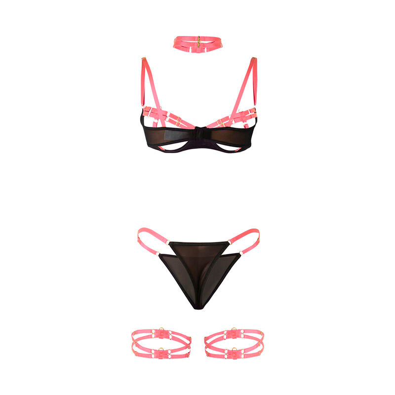 SUBBLIME - 955298 BRA SET WITH NECKLACE AND LEG DETAILS FLUORESCENT PINK S/M - My naughty haven #