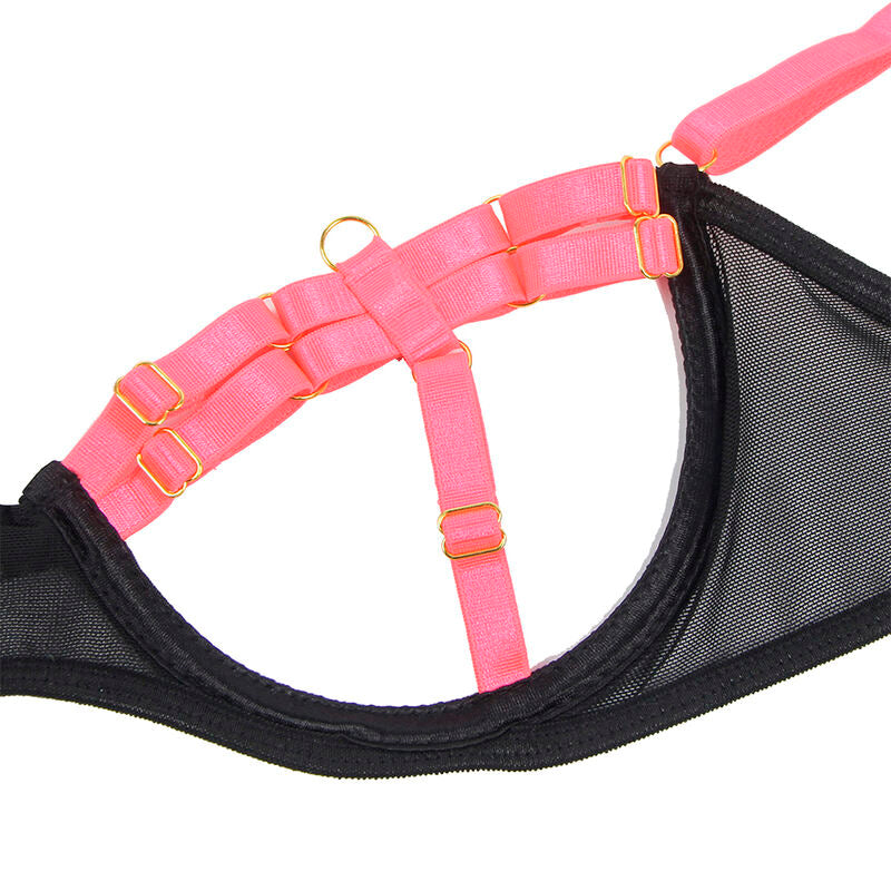 SUBBLIME - 955298 BRA SET WITH NECKLACE AND LEG DETAILS FLUORESCENT PINK S/M - My naughty haven #