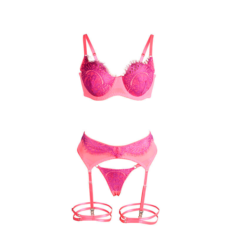 SUBBLIME - 955359 SET OF BRA WITH LACE AND GARTER LINKS PINK AND PURPLE S/M - My naughty haven #