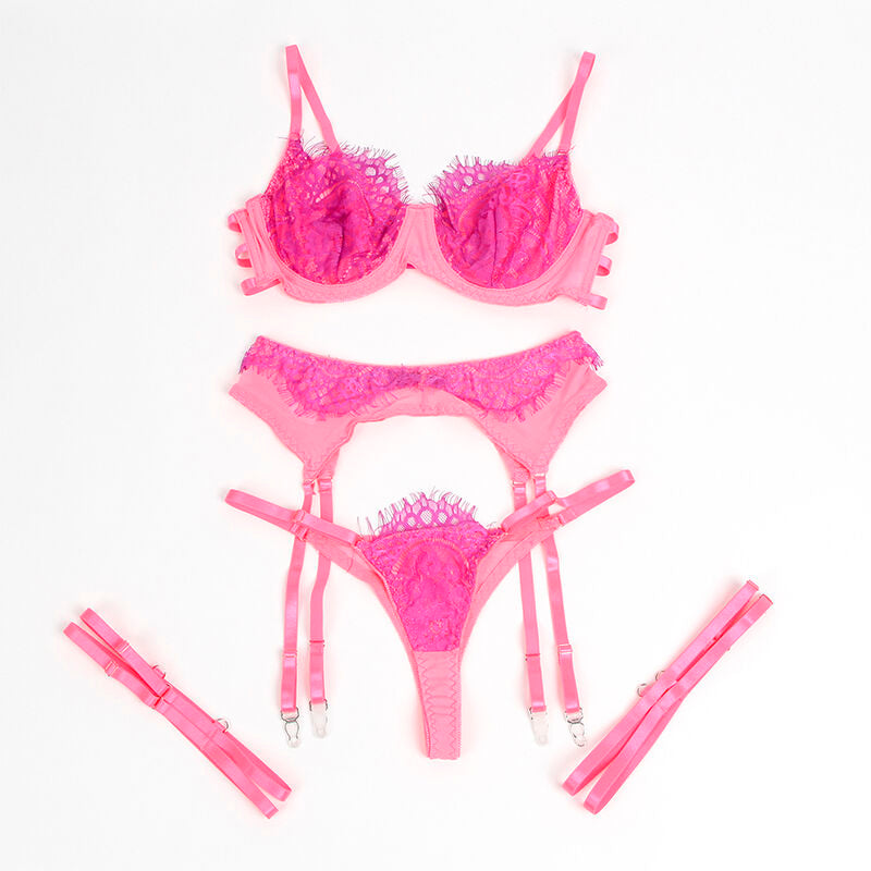 SUBBLIME - 955359 SET OF BRA WITH LACE AND GARTER LINKS PINK AND PURPLE S/M - My naughty haven #
