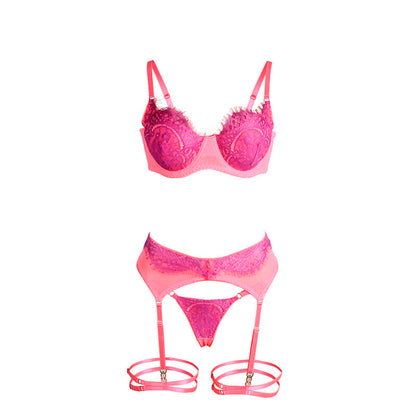 SUBBLIME - 955366 BRA SET WITH LACE AND GARTER LINES PINK AND PURPLE L/XL - My naughty haven #