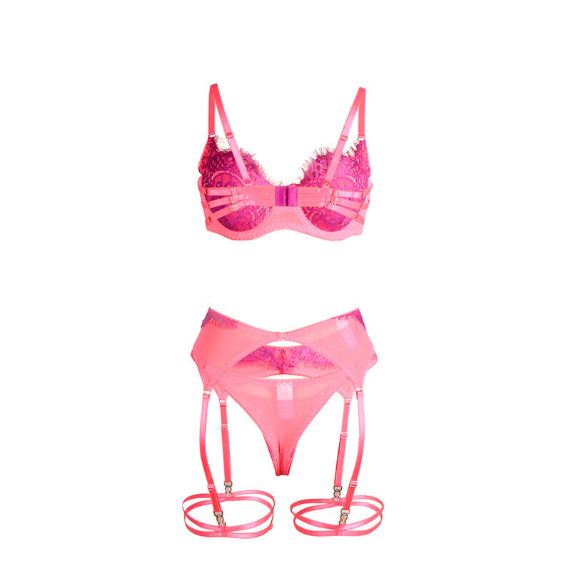 SUBBLIME - 955366 BRA SET WITH LACE AND GARTER LINES PINK AND PURPLE L/XL - My naughty haven #