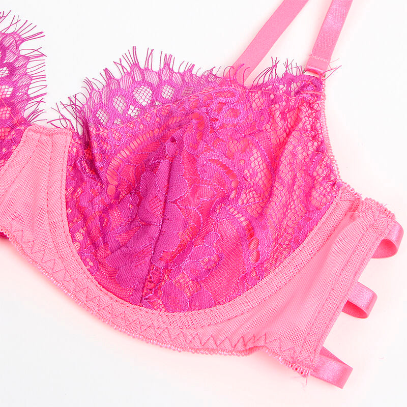 SUBBLIME - 955366 BRA SET WITH LACE AND GARTER LINES PINK AND PURPLE L/XL - My naughty haven #