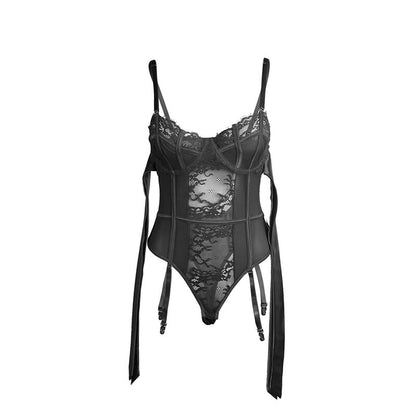 SUBBLIME - 955496 LACE BODYSUIT WITH BOWS AND GARTERS BLACK S/M - My naughty haven #