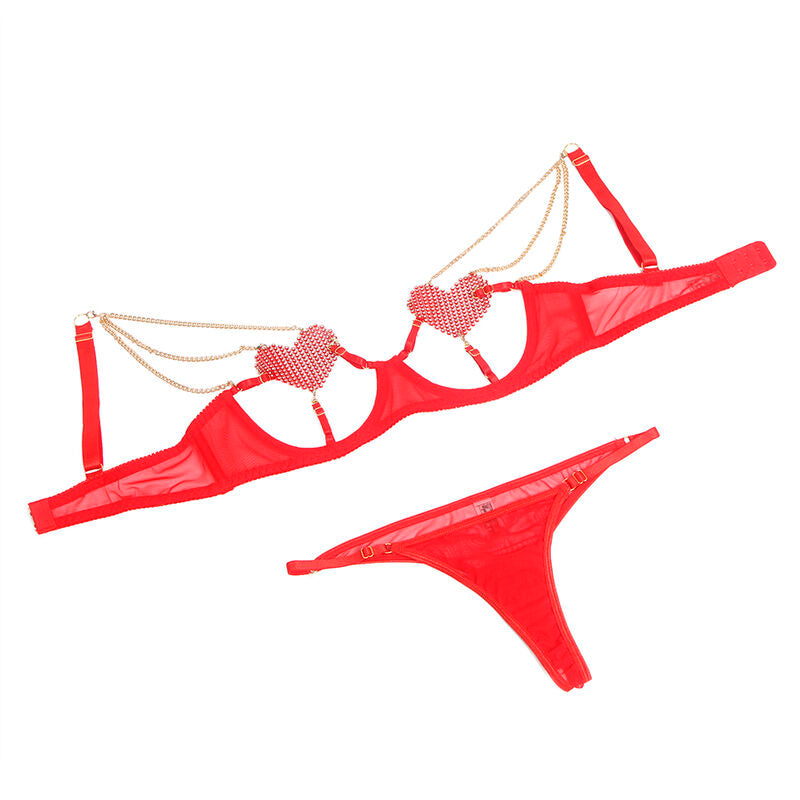 SUBBLIME - 955526 BRA SET WITH CHAINS AND MESH HEART RED L/XL - My naughty haven #