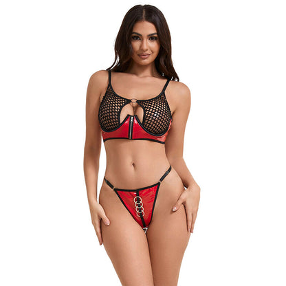 SUBBLIME - 955533 RED PATENT LEATHER MESH ZIPPER BRA SET S/M - My naughty haven #