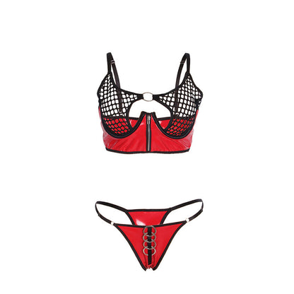 SUBBLIME - 955533 RED PATENT LEATHER MESH ZIPPER BRA SET S/M - My naughty haven #