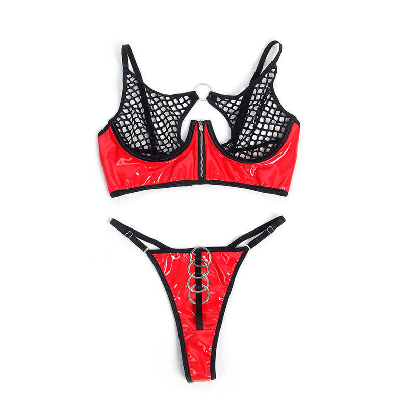 SUBBLIME - 955533 RED PATENT LEATHER MESH ZIPPER BRA SET S/M - My naughty haven #