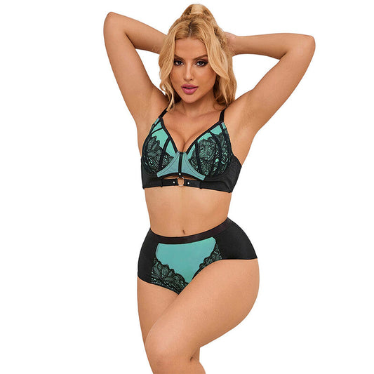 SUBBLIME - 955564 GREEN PATENT LEATHER MESH ZIPPER BRA SET L/XL - My naughty haven #