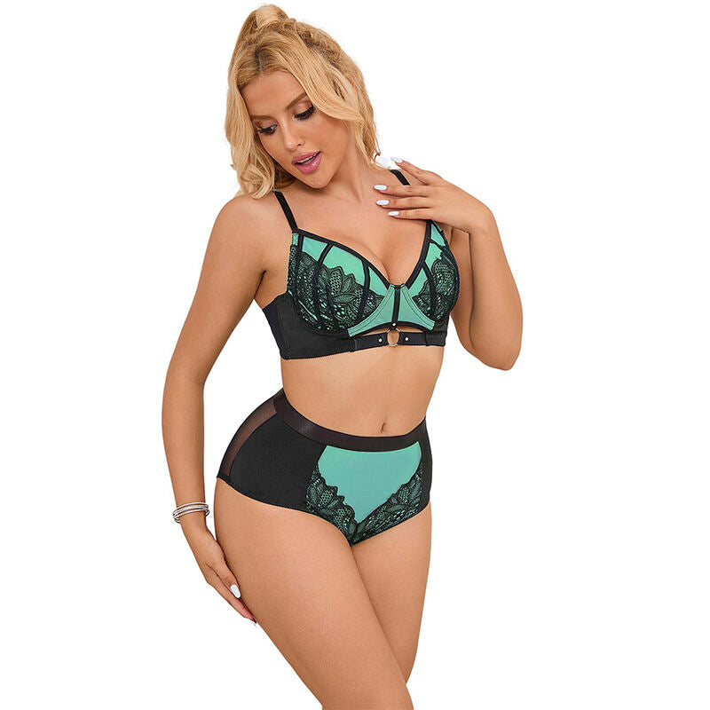 SUBBLIME - 955564 GREEN PATENT LEATHER MESH ZIPPER BRA SET L/XL - My naughty haven #