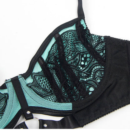 SUBBLIME - 955564 GREEN PATENT LEATHER MESH ZIPPER BRA SET L/XL - My naughty haven #