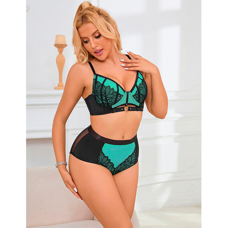 SUBBLIME - 955564 GREEN PATENT LEATHER MESH ZIPPER BRA SET L/XL - My naughty haven #