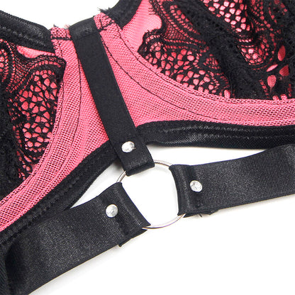 SUBBLIME - 955571 PINK PATENT LEATHER MESH ZIPPER BRA SET S/M - My naughty haven #