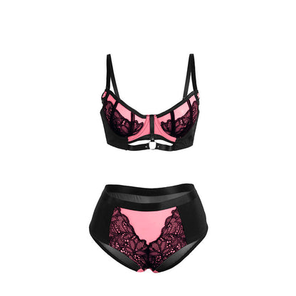 SUBBLIME - 955588 PINK PATENT LEATHER MESH ZIPPER BRA SET L/XL - My naughty haven #