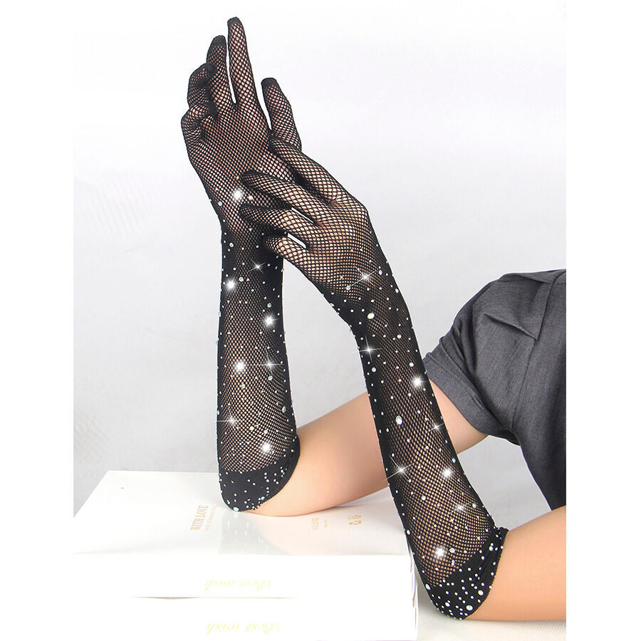 SUBBLIME - 957469SHINE TRANSPARENT GLOVES BLACK S/M - My naughty haven #