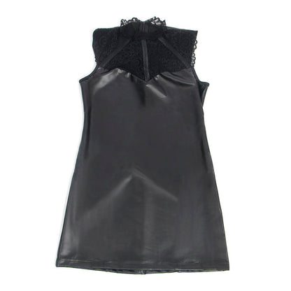 SUBBLIME - 957544 LACE COLLAR LEATHER DRESS BLACK S/M - My naughty haven #