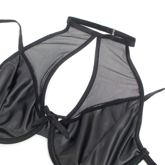 SUBBLIME - 957582 КОЖЕН КОМПЛЕКТ ОТ СУТИЕН И ПОЛА, ЧЕРЕН, S/M