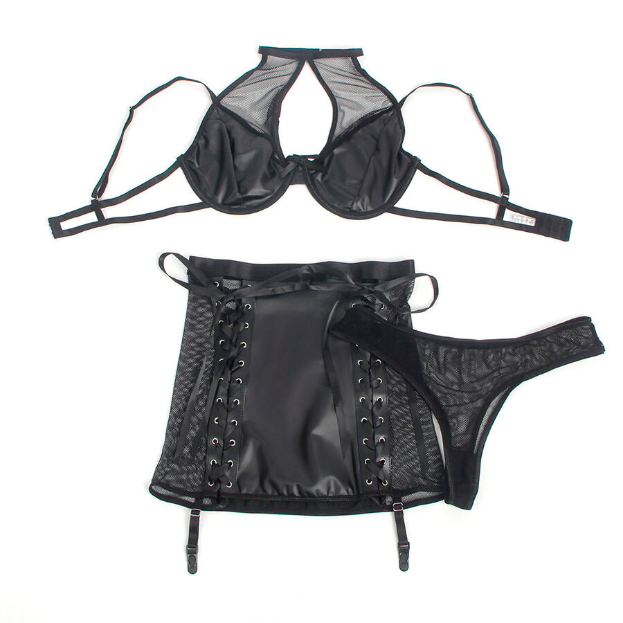 SUBBLIME - 957582 LEATHER BRA AND SKIRT SET BLACK S/M - My naughty haven #