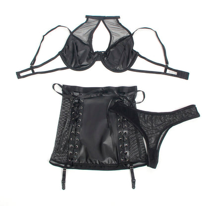 SUBBLIME - 957582 LEATHER BRA AND SKIRT SET BLACK S/M - My naughty haven #