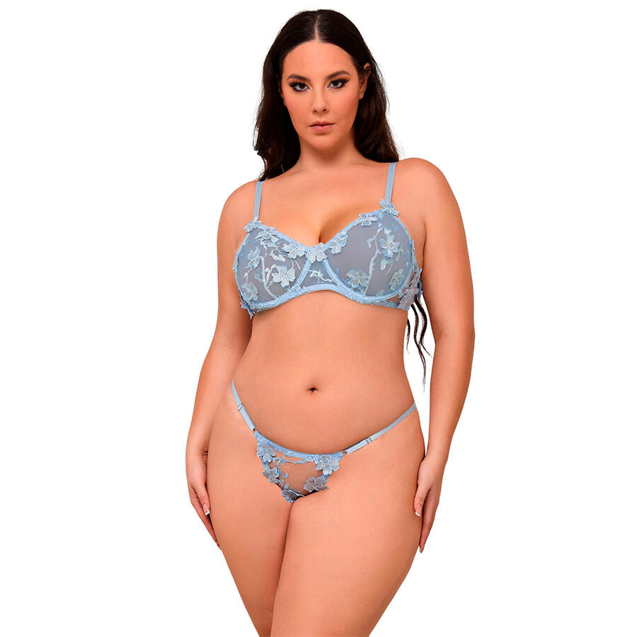 SUBBLIME - 957629  FLOWER EMBROIDERED BRA AND PANTIES SET SKY BLUE S/M - My naughty haven #