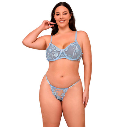 SUBBLIME - 957629  FLOWER EMBROIDERED BRA AND PANTIES SET SKY BLUE S/M - My naughty haven #