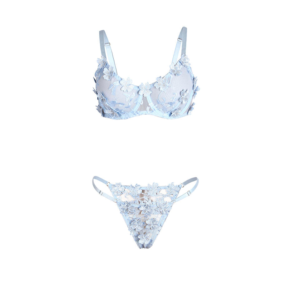 SUBBLIME - 957629  FLOWER EMBROIDERED BRA AND PANTIES SET SKY BLUE S/M - My naughty haven #