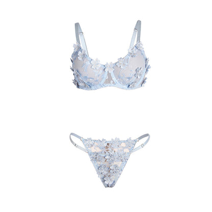 SUBBLIME - 957629  FLOWER EMBROIDERED BRA AND PANTIES SET SKY BLUE S/M - My naughty haven #