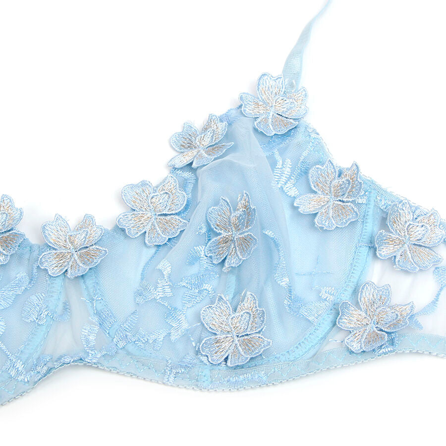 SUBBLIME - 957629  FLOWER EMBROIDERED BRA AND PANTIES SET SKY BLUE S/M - My naughty haven #
