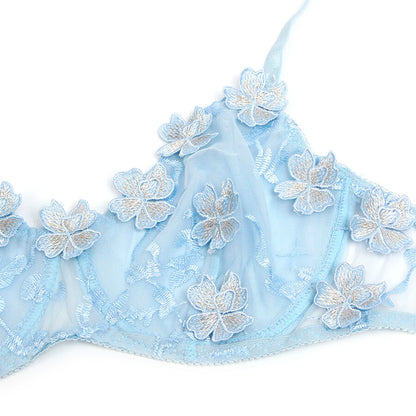 SUBBLIME - 957629  FLOWER EMBROIDERED BRA AND PANTIES SET SKY BLUE S/M - My naughty haven #