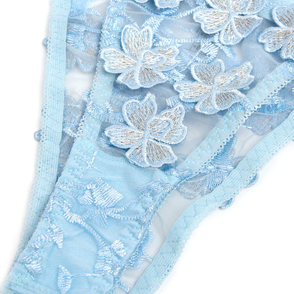 SUBBLIME - 957629  FLOWER EMBROIDERED BRA AND PANTIES SET SKY BLUE S/M - My naughty haven #