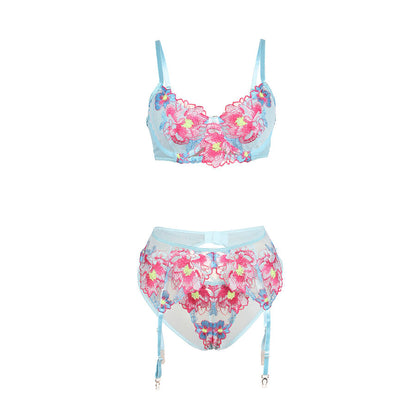SUBBLIME - 957643 FLOWER EMBROIDERED BRA AND GARTER BELT SET PINK S/M - My naughty haven #