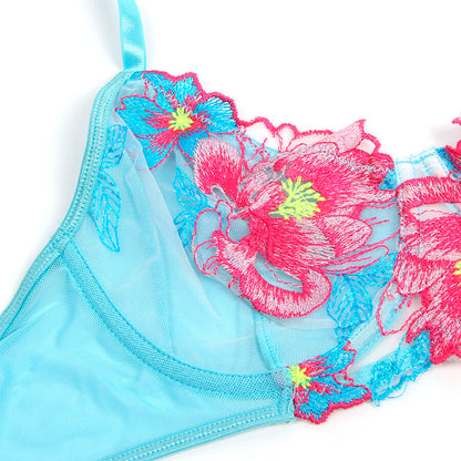 SUBBLIME - 957643 FLOWER EMBROIDERED BRA AND GARTER BELT SET PINK S/M - My naughty haven #