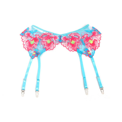 SUBBLIME - 957643 FLOWER EMBROIDERED BRA AND GARTER BELT SET PINK S/M - My naughty haven #