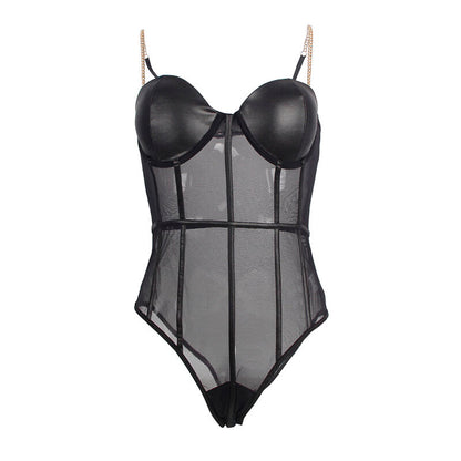 SUBBLIME - BLACK CHAIN SUSPENDERS BODYSUIT S/M - My naughty haven #