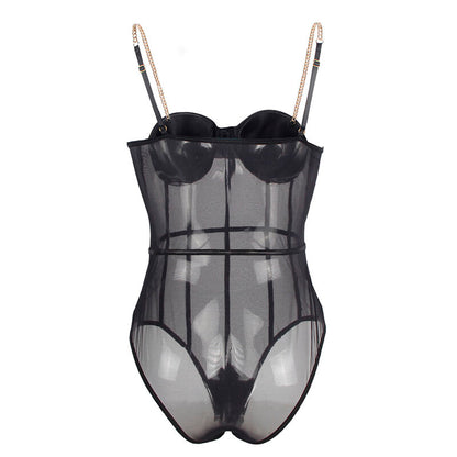 SUBBLIME - BLACK CHAIN SUSPENDERS BODYSUIT S/M - My naughty haven #
