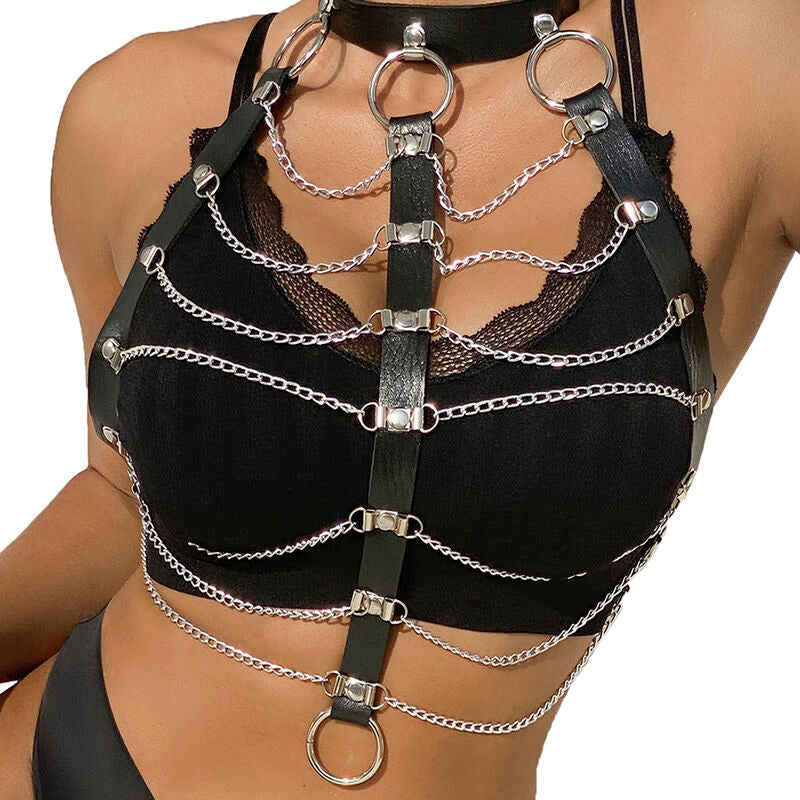 SUBBLIME - CHEST HARNESS LEATHER CHAINS BLACK ONE SIZE - My naughty haven #