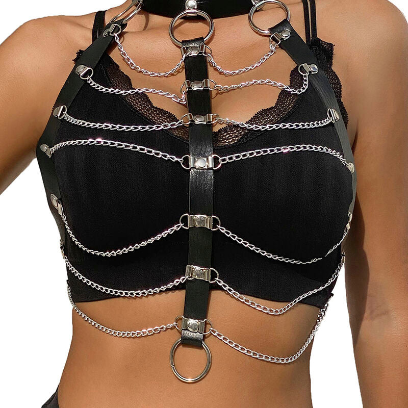SUBBLIME - CHEST HARNESS LEATHER CHAINS BLACK ONE SIZE - My naughty haven #