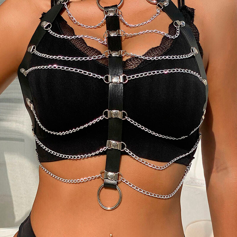 SUBBLIME - CHEST HARNESS LEATHER CHAINS BLACK ONE SIZE - My naughty haven #