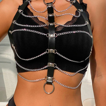 SUBBLIME - CHEST HARNESS LEATHER CHAINS BLACK ONE SIZE - My naughty haven #