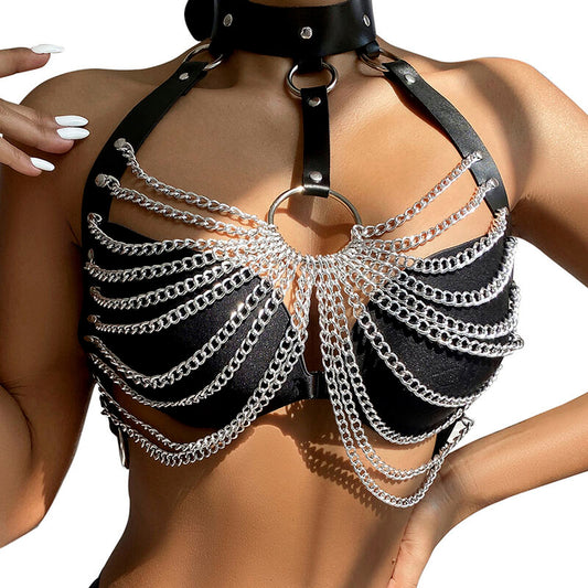 SUBBLIME - CHEST HARNESS WITH BIG RING CHAINS ONE SIZE - My naughty haven #