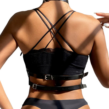 SUBBLIME - LEATHER RING CHEST HARNESS BLACK ONE SIZE - My naughty haven #